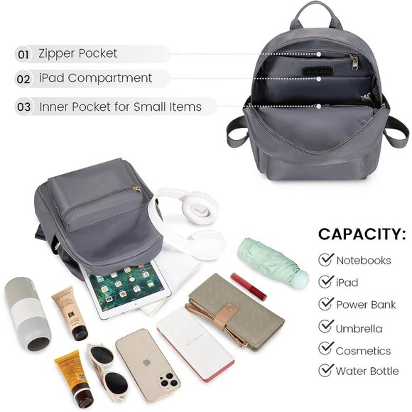 Women Dark Gray Nylon Light Weight Small Waterproof Mini Backpack main image 6